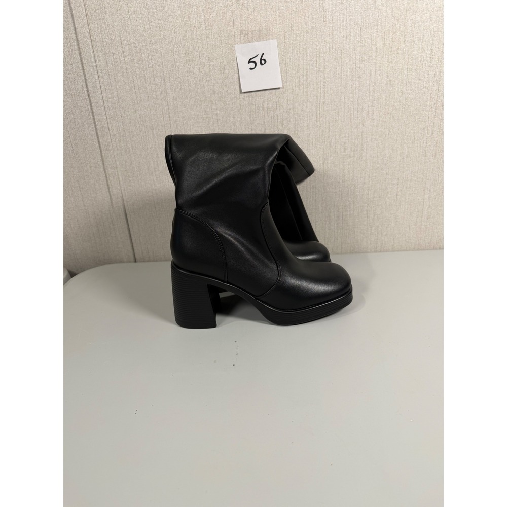 Black Faux Leather Knee High Platform Block Heel Boots D795-W715 9